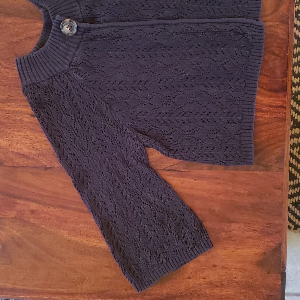 Vintage Gray Crochet Swing Cardigan Cropped Bell Quarter Sleeve Sweater • Small - Picture 6 of 16